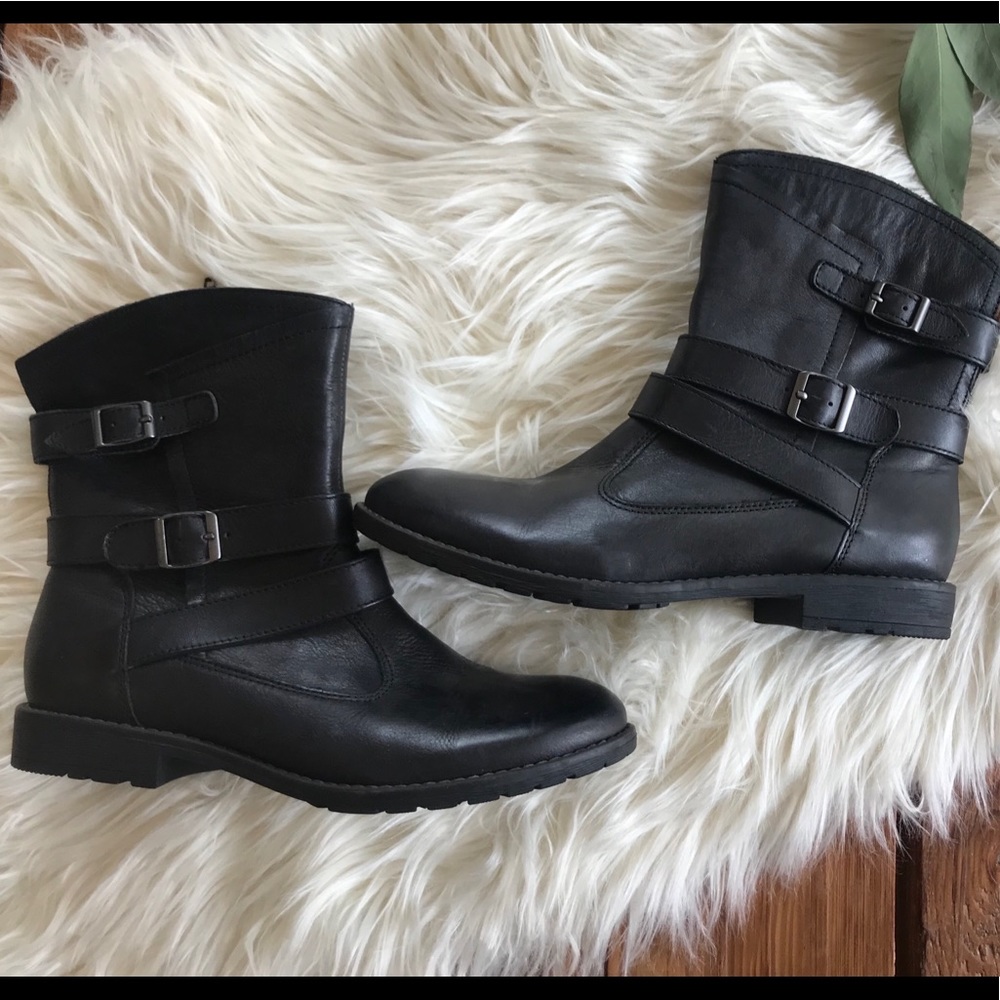 Leather buckle ankle boots